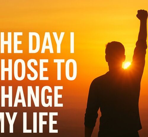 Motivational poster featuring man in sunrise shadow holding up a fist