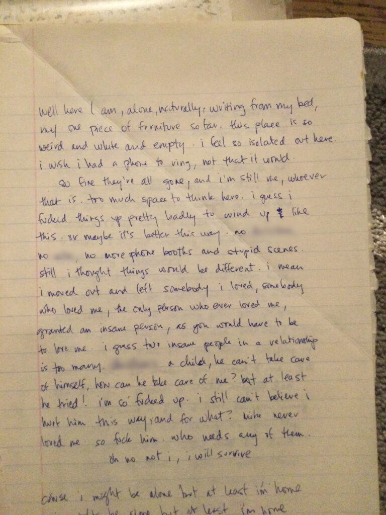 Handwritten page from Janice's teenage journal