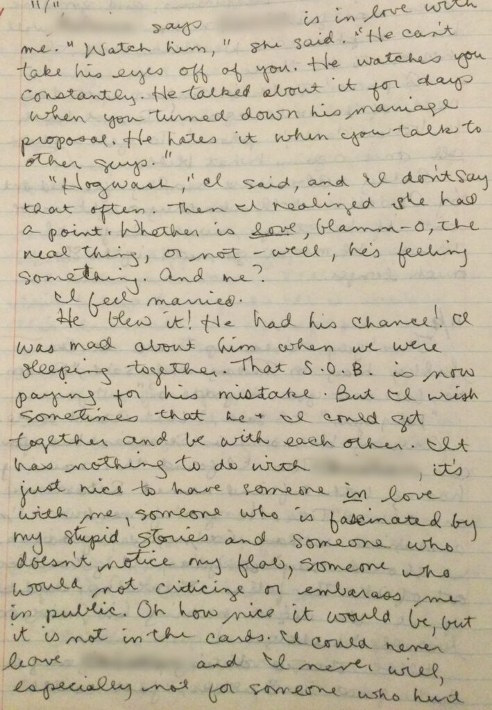 handwritten page from Janice's teenage journal