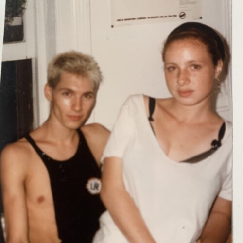 Young blond man in tank top next to Janice, age 18, 1987