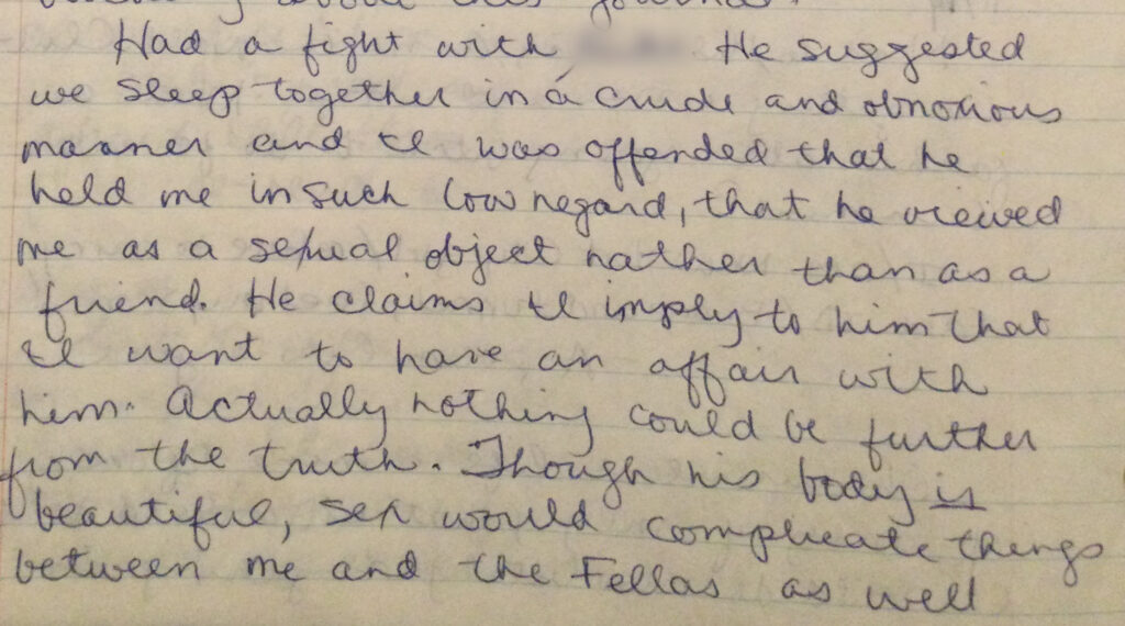 handwritten page from Janice's teenage journal