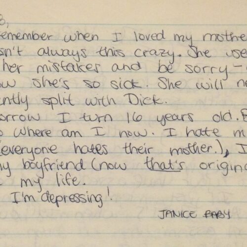Handwritten page from Janice's teenage journal