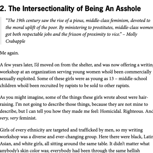 A screenshot from an online article with the header "The Intersectionality of Being an Asshole"