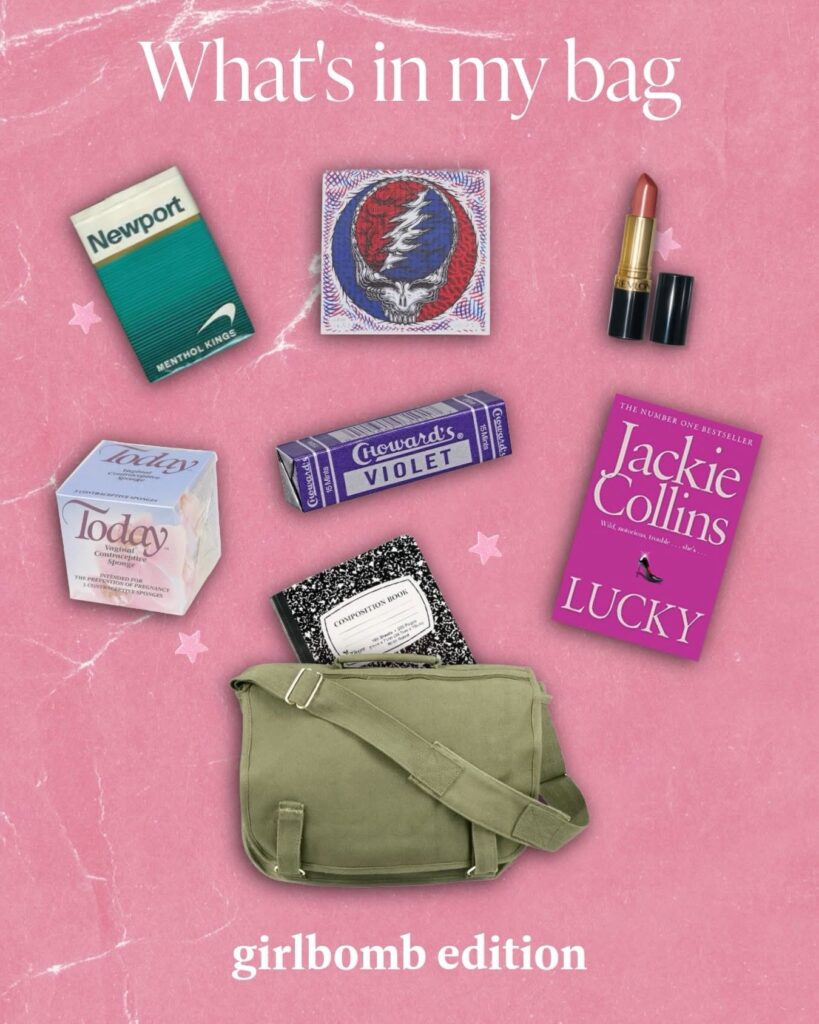 Today sponges, Newport cigarettes, LSD, Jackie Collins, Revlon Toast of New York, C Howard violet mints
